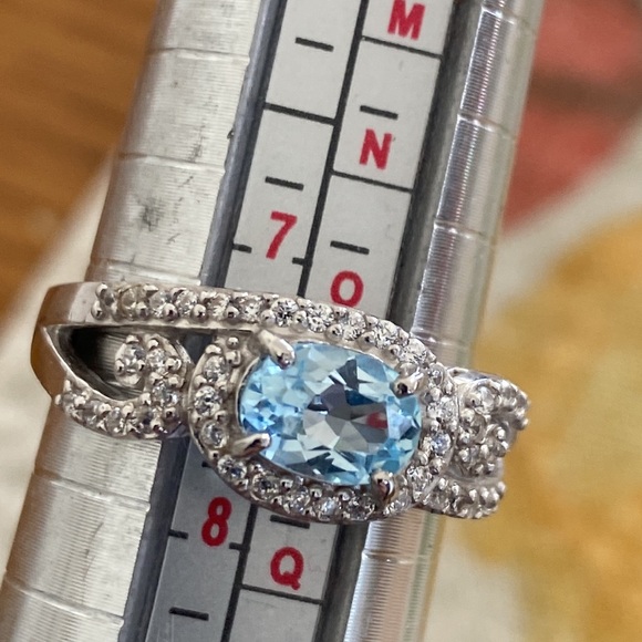 Blue Topaz cubic zirconia sterling silver ring size 7.5 - Picture 3 of 3
